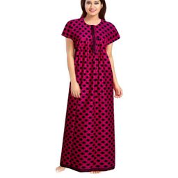 Pure Cotton Printed Nighty Nightrdess Maxi Gown For Women-image-75