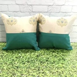 Pink Parrot Beige & Green 2 Pieces Ethnic Motifs Jacquard Silk Square Cushion Covers-image-58