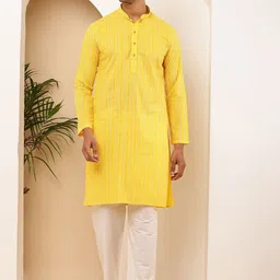 MULTI SHADES Men Striped Pure Cotton Kurta with Pyjamas-image-93