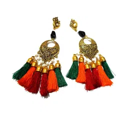 Jaya Vision Jewelry Women Multi Colored Chandbali with Tassels Hanging Earrings-picture-30