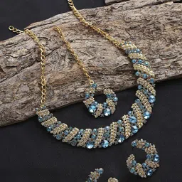 VATSALYA creation Alloy Gold- plated Turquoise Gold Jewellery Set-35