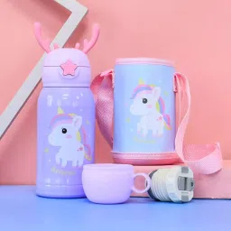 Unicorn Print with Deer Horns Cap Sipper Water Bottle Stainless Steel Flask 500 ml Water Bottle-image-13