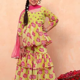 Biba Girls Floral Printed Regular Gotta Patti Kurta with Sharara & With Dupatta-image-57