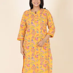 Aramya Women Floral Printed Daily Cotton Straight Kurta-picture-5