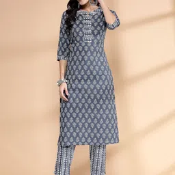 LARGISH Printed Pure Cotton Kurta With Trousers Set-18