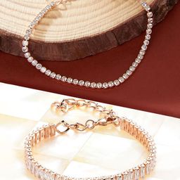 Zaveri Pearls Set Of 2 Rose Gold-Plated Cubic Zirconia Studded Wraparound Bracelet-image-5