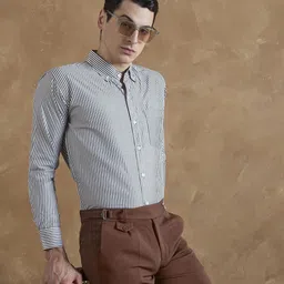 DENNISON Men Smart Fit Vertical Striped Button-Down Collar Cotton Formal Shirt-image-24