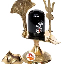DARIDRA BHANJAN Black Shivling With Brass Abhishek Stand Religious Idol Showpiece image 3