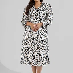 Instafab Plus Printed A-Line Midi Dress-image-1