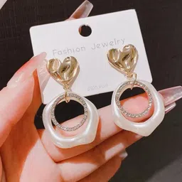 SZN Korean Gold-Plated Heart Shaped Artificial Stone Studded Drop Earrings-22