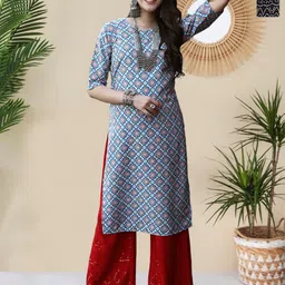 HERE&NOW Selection Of 2 Geometric Printed Round Neck Straight Kurtas-image-62