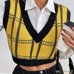 StyleCast x Revolte Women Argyle Striped Crop Sweater Vest-picture-5