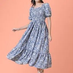 Jash Creation Floral Print Applique Fit & Flare Maxi Dress-image-43