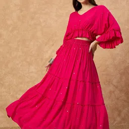 DRAPE AND DAZZLE Women V Neck Long Sleeve Top With Skirt Co-Ords-picture-47