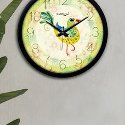 RANDOM Green & Black Printed Round Shaped Contemporary Wall Clock-47