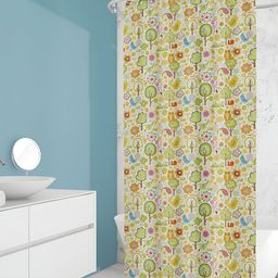 ArtzFolio Beige & Green Floral Printed Waterproof Shower Curtain-image-58