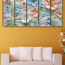 Myntra Elegant Homes Blue & Pink 5 Piece Floral And Botanical Canvas Wall Art-image-95
