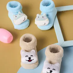 KICKS & CRAWL Infants Pack Of 2 Patterned Cotton Ankle Length Socks-18