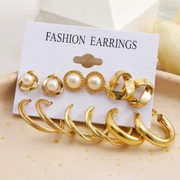 GOLDIWALA Set Of 6 Gold Plated Artificial Beaded Beaded Circular Shaped Studs-picture-13