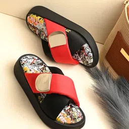 knoos Printed Colourblocked Flatform Heel Sandals-49