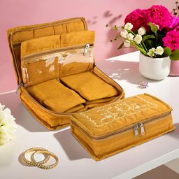 Aura Yellow and White 2 Pieces Embroidered 7-Compartments Jewellery Organisers-18