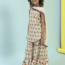 Biba Girls Floral Printed Regular Pure Cotton Kurta with Sharara & With Dupatta-picture-31