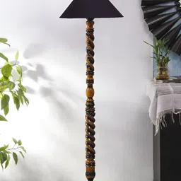 Devansh Black & Brown Wooden Floor Lamp With Shade image 3