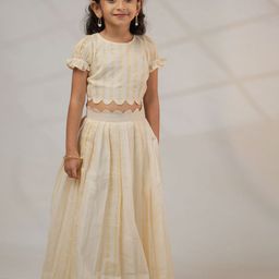 MIRALI Girls Kasavu Cotton Skirt & Crop Top Set-picture-13