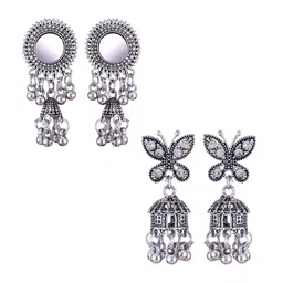 DIVASTRI Set of 2 Silver Plated Dome Shaped Oxidised Jhumkas-75