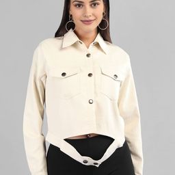 The Roadster Lifestyle Co. Off White Spread Collar Crop Corduroy Tailored Jacket-image-62