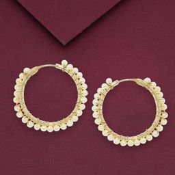 Sangria Gold-Plated Artificial Pearls Circular Shaped Hoop Earrings-6