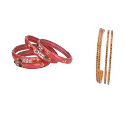 SOMIL Set of 8 Orange Alloy Bangles-image-103