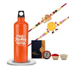 Best Brother Rakhi Combo with Bottle & Roli Chawal , coin and greeting card Set-image-29