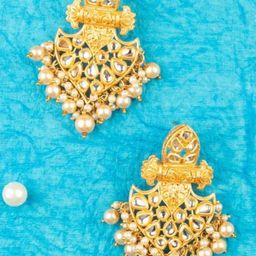 Anouk Gold-Plated Artificial Beaded And Kundan Studded Contemporary Shaped Drop Earrings-57