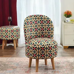 NACIA Red & Beige Printed Wooden & Velvet Chair Pouffes Stool Ottomans-image-46