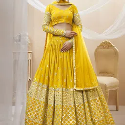 DIVASTRI Embroidered Sequinned Semi-Stitched Lehenga & Unstitched Blouse With Dupatta-picture-43