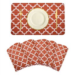 Aura Red & White 6 Pieces Hexagon-Design Rectangle Table Placemats-picture-15