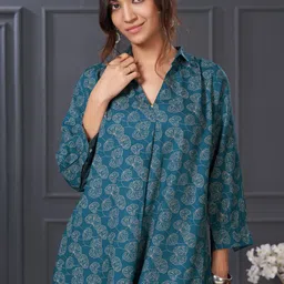 BulBul Floral Printed Shirt Collar Pure Cotton Kurta with Palazzos image 2