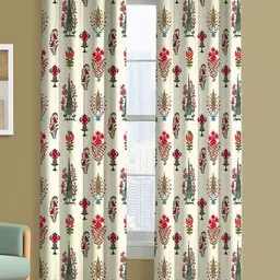 Steve & Anderson Indian Motifs Red & White 2 Pcs Floral Black Out Long Door Curtain(9Feet)-15