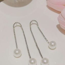 Celestique Rhinestone Studded & Pearls Contemporary Drop Earrings-58