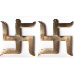 The Spiritual Living Deity 2-Pcs Yellow Glossy Brass Swastik Spiritual Wall Decor-image-69