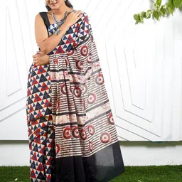 Craft Musium Geometric Pure Cotton Block Print Saree With Blouse-picture-26