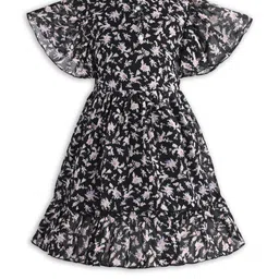 Girls Floral Print Flutter Sleeve Fit and Flare Frock Dress-51