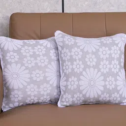 Saral Home Grey & White Set of 2 Floral Square Cushion Covers-image-83
