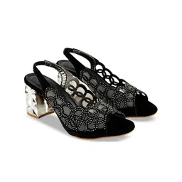 MOSAC Women Velvet Embellished Party Block Sandals-47