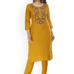 G4Girl Women Ethnic Motifs Yoke Design Regular Thread Work Kurta with Pyjamas-picture-40