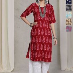 7Threads Selection of 6 Floral Printed Round Neck Straight Kurta-image-49