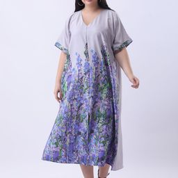 Qurvii+ Women Floral Print Crepe A-Line Midi Dress-picture-0