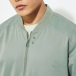 max Men Polyester Longline Bomber with Patchwork Jacket image 5