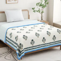 BLOCKS OF INDIA Blue & White Ethnic Motifs AC Room 150 GSM Double Bed Dohar-image-48